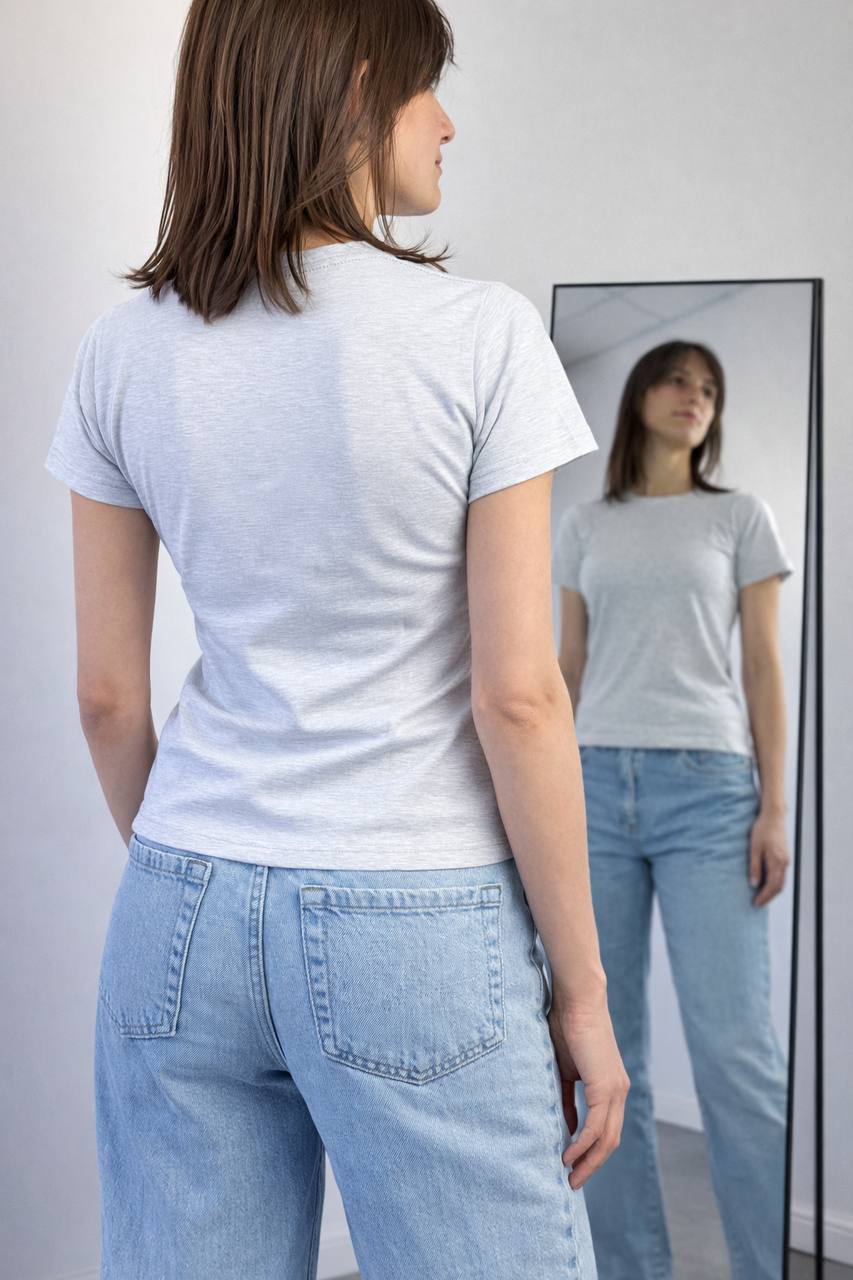 Женская серая футболка "ALLAZY" реальное фото